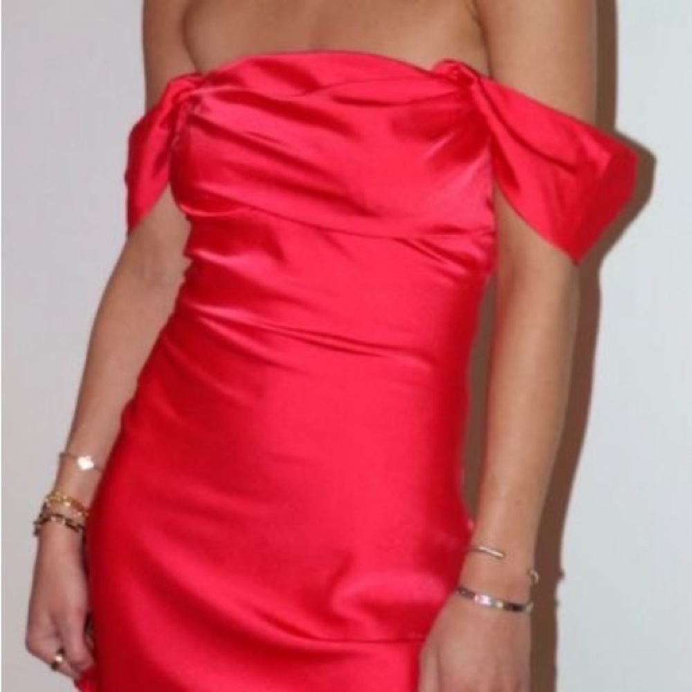 Off-Shoulder Red Satin Dress